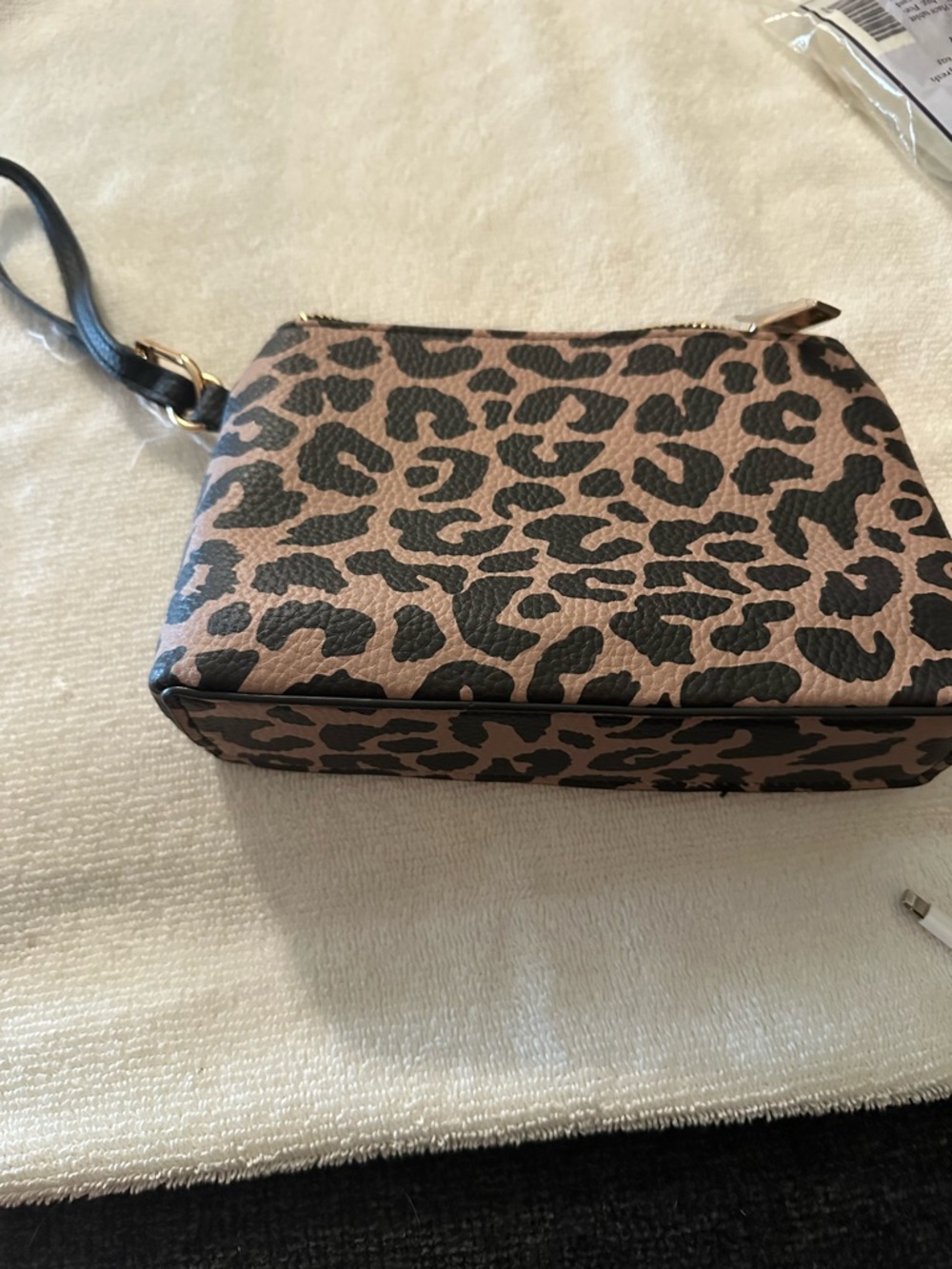 Anne Klein Leopard Print Wristlet in Brown and Black